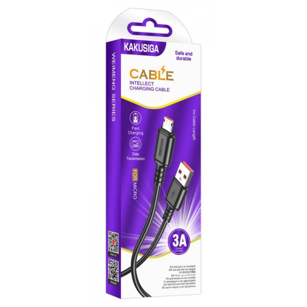 KAKUSIGA καλώδιο micro USB σε USB KSC-982, 3A, 480Mbps, 1m, μαύρο