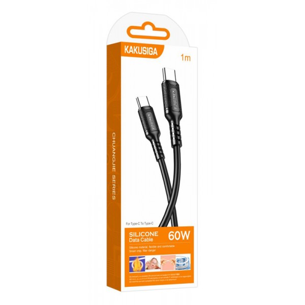 KAKUSIGA καλώδιο USB-C σε USB-C KSC-984, σιλικόνης, 60W, 480Mbps, 1m, μαύρο