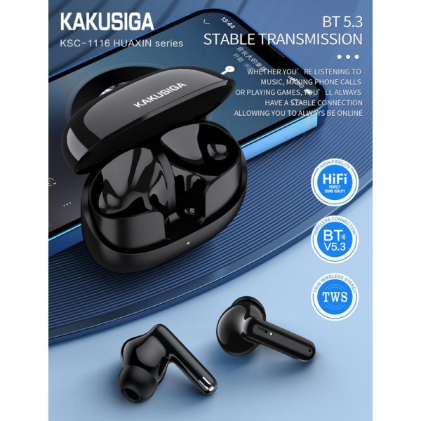KAKUSIGA earphones με θήκη φόρτισης KSC-1116, True Wireless, 13mm, 40/320mAh, λευκά - Ακουστικά - Bluetooth