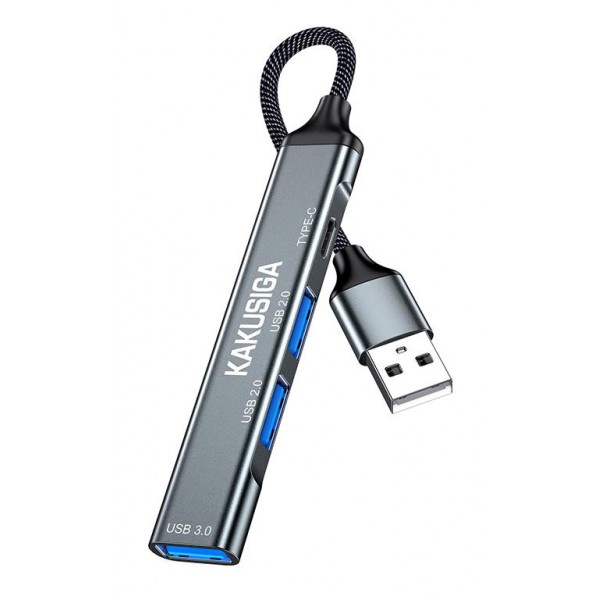 KAKUSIGA USB hub KSC-1416, 4x θυρών, USB 3.0, 5Gbps, USB σύνδεση, γκρι - KAKUSIGA