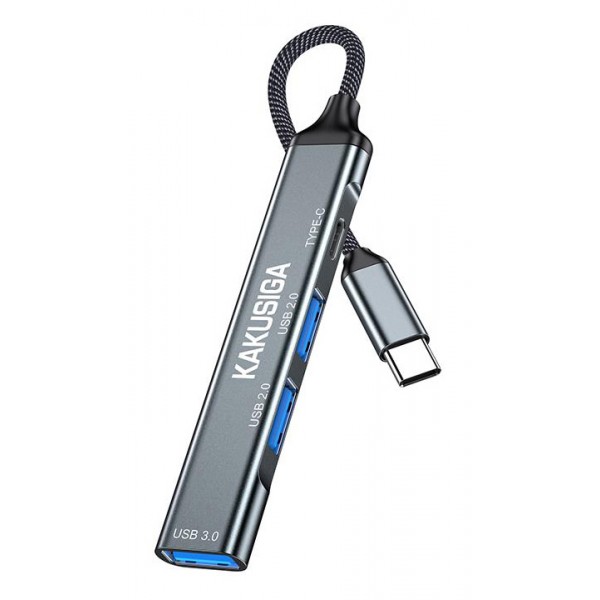 KAKUSIGA USB hub KSC-1417, 4x θυρών, USB 3.0, 5Gbps, USB-C σύνδεση, γκρι - KAKUSIGA