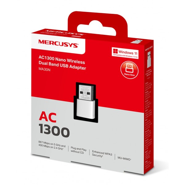 MERCUSYS ασύρματος USB αντάπτορας δικτύου MA30N, AC1300, Ver 1.0