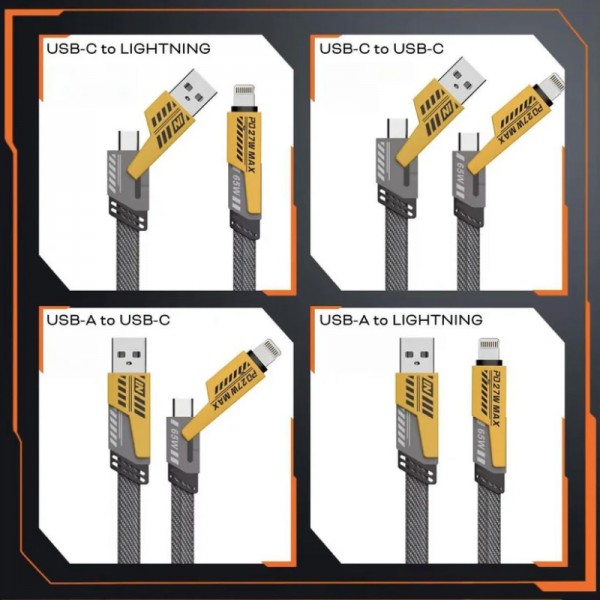 POWERTECH καλώδιο USB-C/USB σε USB-C/Lightning PTR-0164, 65W, 480Mbps, 1m, μαύρο