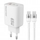 POWERTECH φορτιστής τοίχου PT-1415 με καλώδιο, USB/2x USB-C, 65W, GaN, λευκός