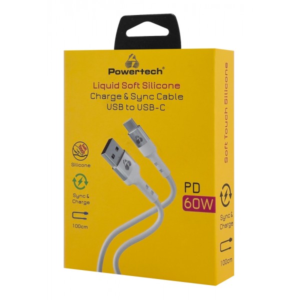 POWERTECH καλώδιο USB-C σε USB PTR-0162, σιλικόνης, 60W, 480Mbps, 1m, λευκό - USB-C (Type-C)