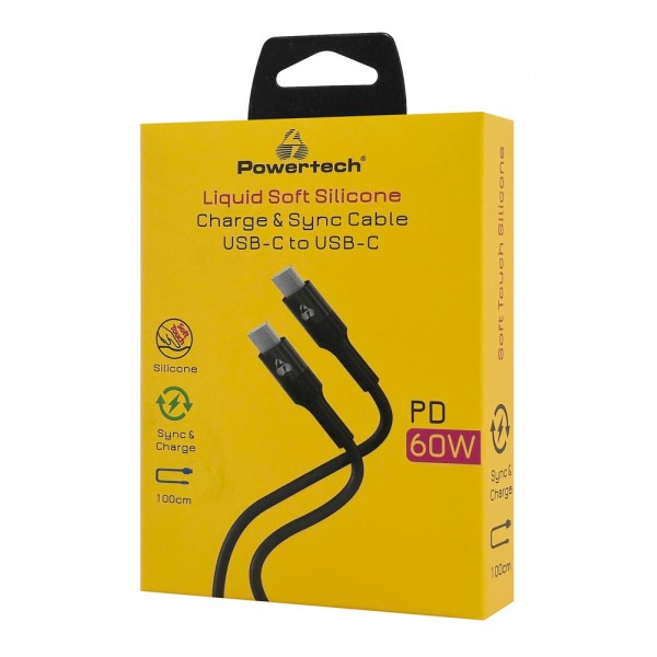 POWERTECH καλώδιο USB-C PTR-0163, σιλικόνης, 60W, 480Mbps, 1m, μαύρο - USB-C (Type-C)