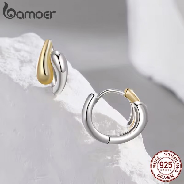 BAMOER σκουλαρίκια κρίκοι BSE1139, ασήμι 925, χρυσό/ασημί