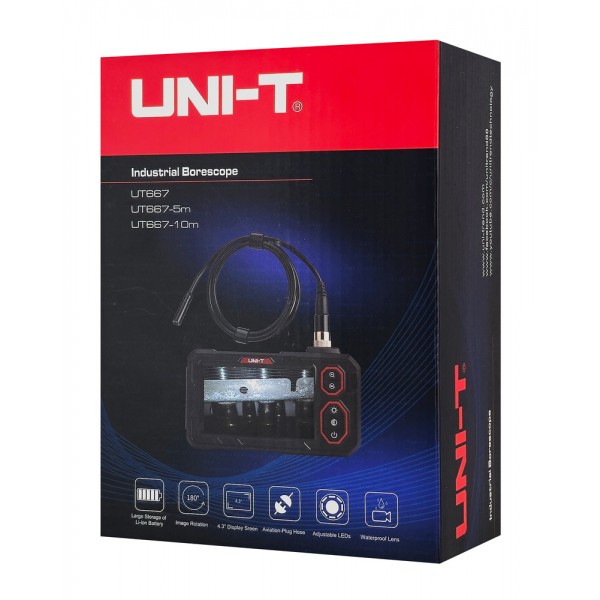 UNI-T ενδοσκοπική κάμερα UT667 με οθόνη απεικόνισης, LED, 1m, IP67