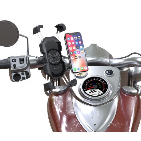 POWERTECH ασύρματος φορτιστής & βάση smartphone μοτοσυκλέτας PTL-024, 7.5W, μαύρη - Βάσεις Κινητών