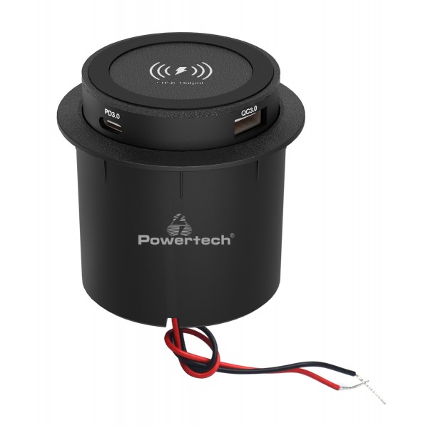 POWERTECH ασύρματος φορτιστής PTL-025 με USB & USB-C θύρες, 15W/30W, μαύρος - Ηλεκτρολογικός εξοπλισμός