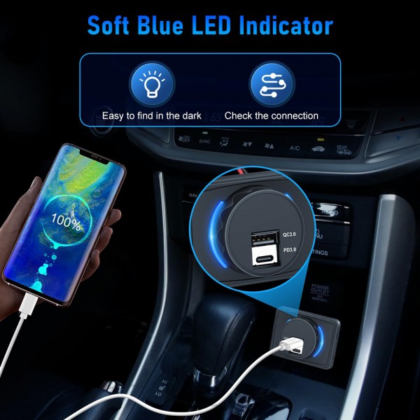 POWERTECH πρίζα USB για σκάφη & οχήματα PTL-027, USB & USB-C - Ηλεκτρολογικός εξοπλισμός