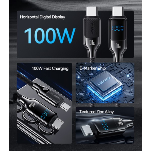 USAMS καλώδιο USB-C SJ742, 100W, 480Mbps, 1.2m, μαύρο - USB-C (Type-C)