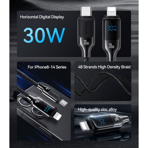 USAMS καλώδιο Lightning σε USB-C SJ741, 30W, 480Mbps, 1.2m, λευκό - USB-C (Type-C)