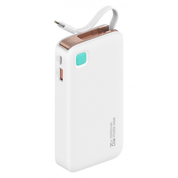 USAMS power bank CD224 με καλώδιο USB-C, 2x θύρες εξόδου, 10000mAh, 20W, λευκό - Power Bank