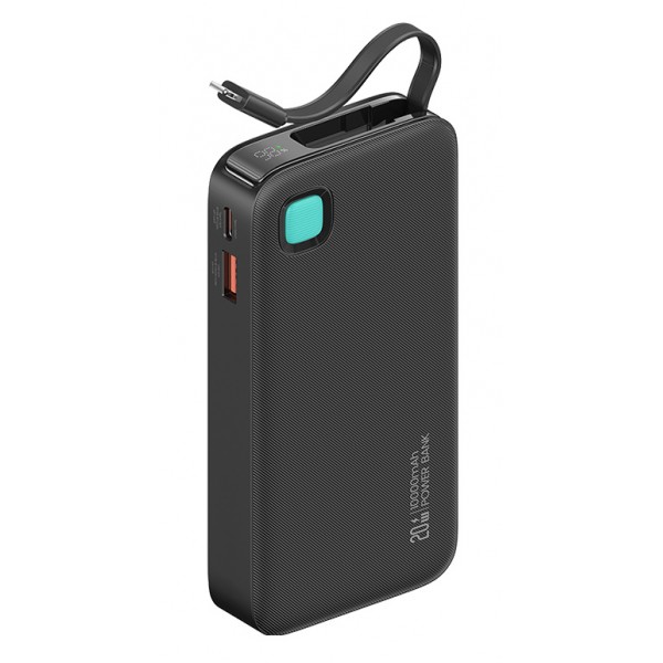 USAMS power bank CD225 με καλώδιο Lightning, 2x θύρες εξόδου, 10000mAh, 20W, μαύρο - Power Bank