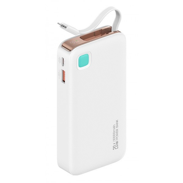 USAMS power bank CD225 με καλώδιο Lightning, 2x θύρες εξόδου, 10000mAh, 20W, λευκό - Power Bank