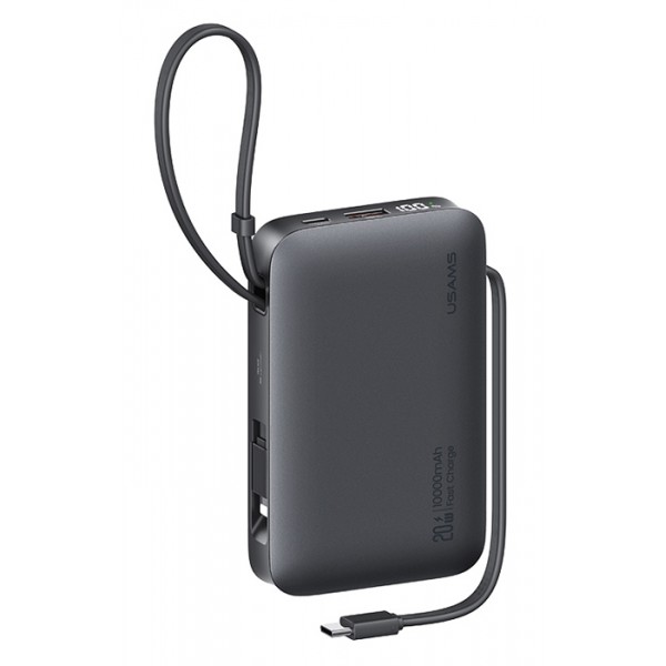 USAMS power bank CD228 με 2x καλώδια, 2x θύρες εξόδου, 10000mAh, 20W, γκρι - Power Bank