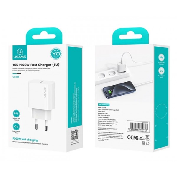 USAMS φορτιστής τοίχου CC226, USB-C, 20W, λευκός