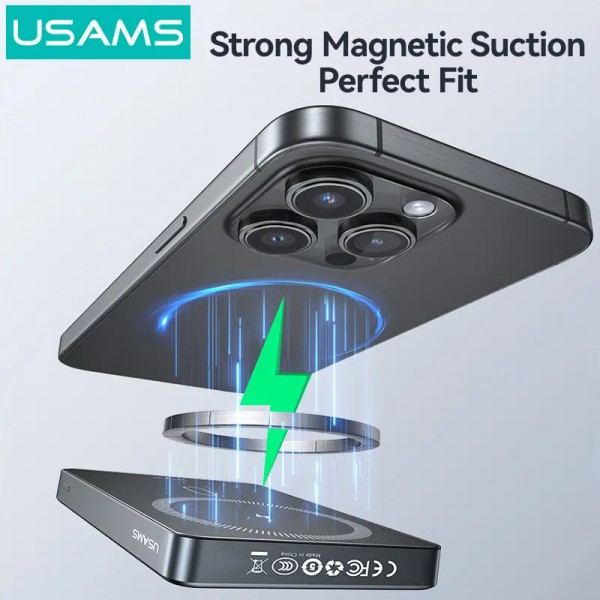 USAMS power bank CD242, magnetic wireless, USB-C έξοδος, 10000mAh, 20W, γκρι - Power Bank