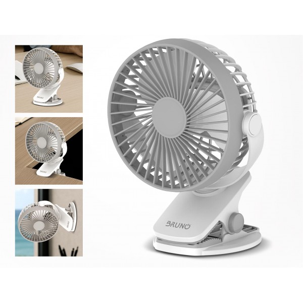 BRUNO BRN-0230 Ανεμιστήρας με κλίπ επαναφορτιζόμενος, λευκός-γκρί