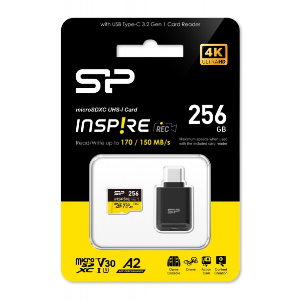 SILICON POWER κάρτα μνήμης microSDXC Inspire με card reader, 256GB, UHS-I U3 A1 V30 - Κάρτες Μνήμης
