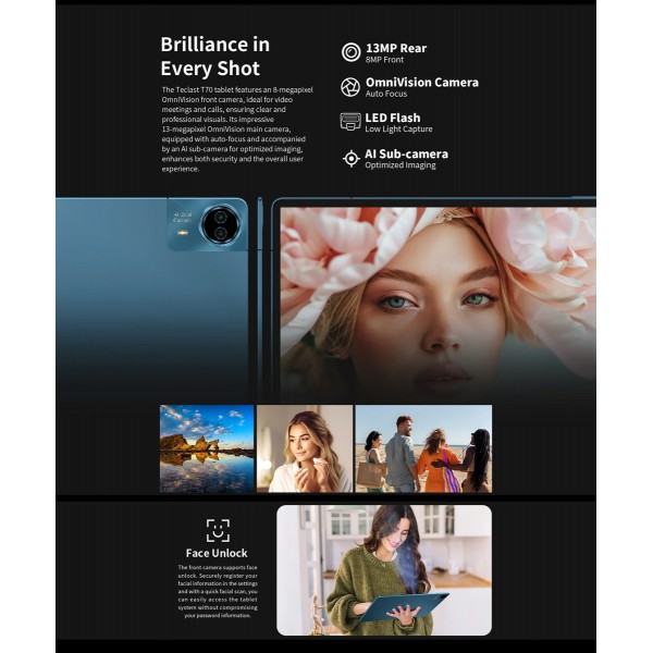 TECLAST tablet T70, 14", 8/256GB, 4G, Android 14, 10000mAh, μπλε