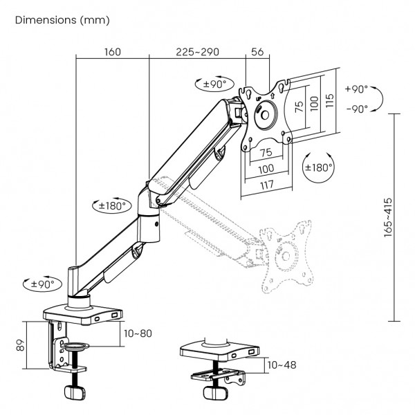 POWERTECH βάση γραφείου οθόνης PT-1424, 17-32", έως 9kg