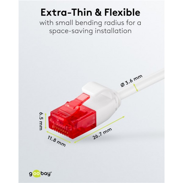 GOOBAY καλώδιο δικτύου 71550, CAT 6 U/UTP, slim, copper, 250MHz, 0.25m, λευκό