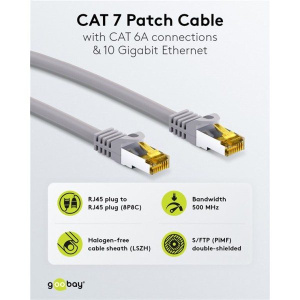 GOOBAY καλώδιο δικτύου 91567, CAT 7 S/FTP, copper, 500MHz, 0.50m, γκρι - Δίκτυο