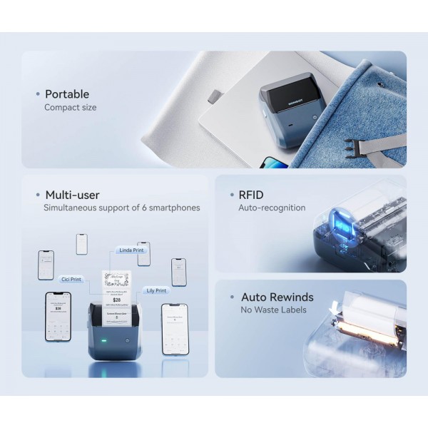 NIIMBOT smart θερμικός εκτυπωτής ετικετών B31, 203dpi, Bluetooth, μπλε