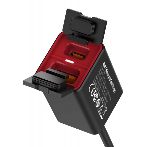 LDNIO φορτιστής μοτοσυκλέτας C108 με καλώδιο, USB/USB-C, 60W, μαύρος - Mobile