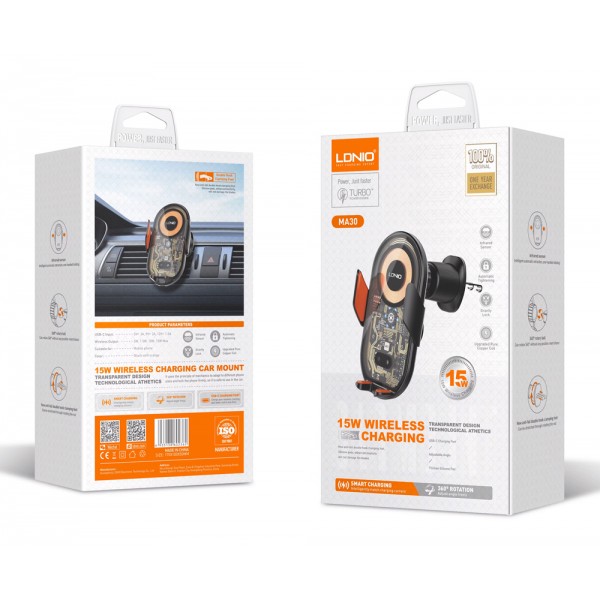 LDNIO ασύρματος φορτιστής & βάση smartphone αυτοκινήτου MA30, 15W, μαύρο