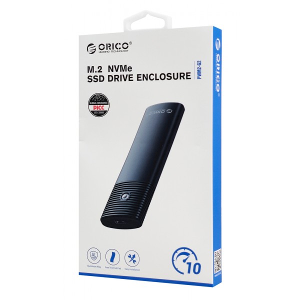ORICO θήκη για Μ.2 NVMe SSD PWM2-G2-BK-EP, 10Gbps, έως 4TB, μαύρη