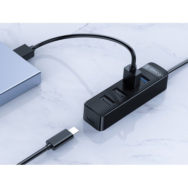 ORICO USB hub TWU32-4A, 4x θυρών, USB 3.0, 5Gbps, USB σύνδεση, έξτρα τροφοδοσία, μαύρο