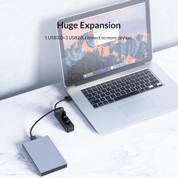 ORICO USB hub TWU32-4A, 4x θυρών, USB 3.0, 5Gbps, USB σύνδεση, έξτρα τροφοδοσία, μαύρο - USB Hubs - Card Readers
