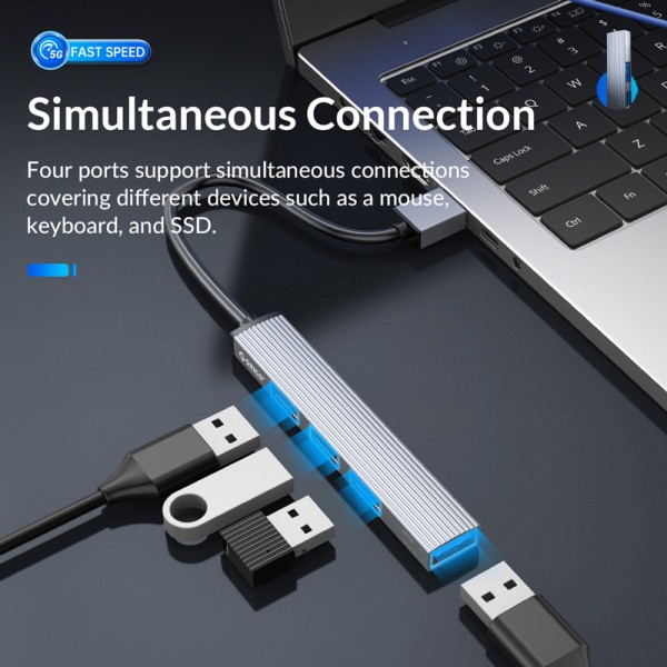ORICO USB hub AH-A13, 4x θυρών, USB 3.0, 5Gbps, USB σύνδεση, γκρι - USB Hubs - Card Readers