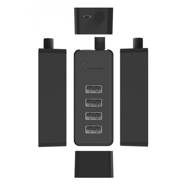 ORICO USB hub W5P-U2, 4x θυρών, USB 2.0, 480Mbps, USB σύνδεση, 1m καλώδιο, μαύρο