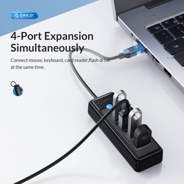 ORICO USB hub PW4U-C3, 4x θυρών, USB 3.0, 5Gbps, USB-C σύνδεση, μαύρο - USB Hubs - Card Readers