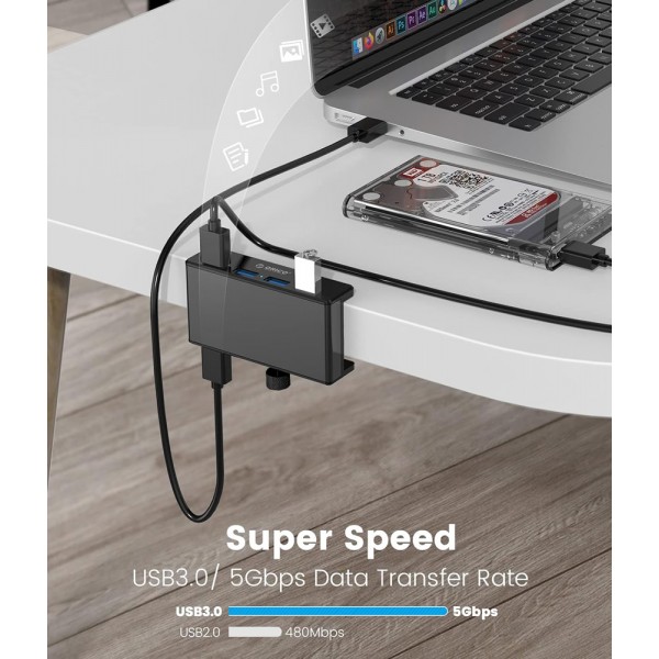 ORICO USB hub MH4PU-P με σφιγκτήρα, 4x θυρών, 5Gbps, USB σύνδεση, μαύρο - USB Hubs - Card Readers