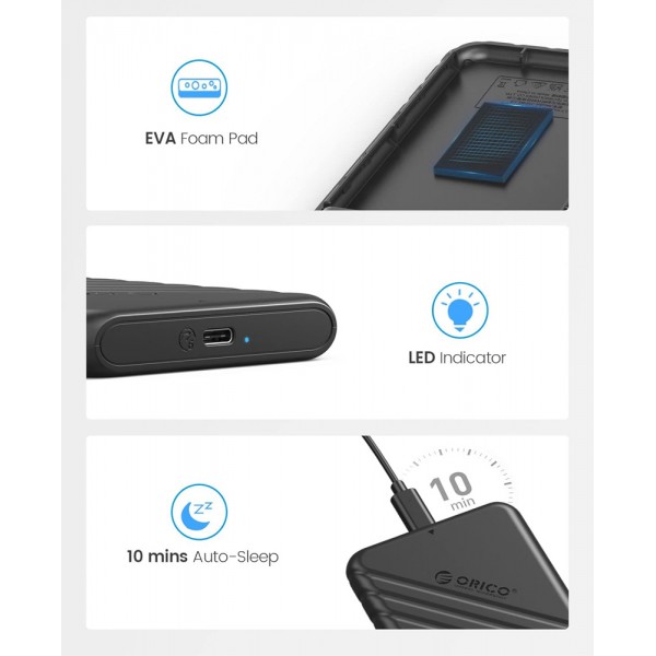 ORICO θήκη για 2.5" SATA HDD/SSD 25PW1C-C3, 5Gbps, μαύρη