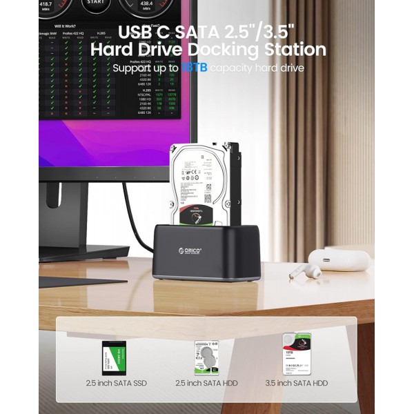 ORICO docking station για 2.5" ή 3.5" SATA HDD/SSD 6819C3-V1, 5Gbps, μαύρο - Θήκες & Trays Σκληρών Δίσκων