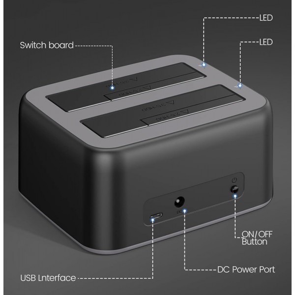 ORICO docking station για 2.5" ή 3.5" SATA HDD/SSD 6829C3-V1, 2 θέσεων, 5Gbps, μαύρο