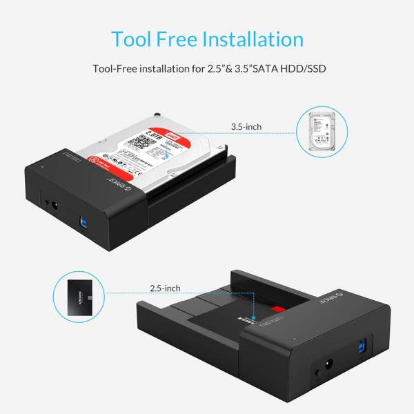 ORICO docking station για 2.5" ή 3.5" SATA HDD/SSD 6518US3-V2, 5Gbps, μαύρο - Θήκες & Trays Σκληρών Δίσκων