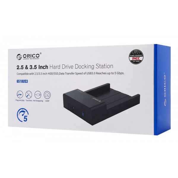 ORICO docking station για 2.5" ή 3.5" SATA HDD/SSD 6518US3-V2, 5Gbps, μαύρο