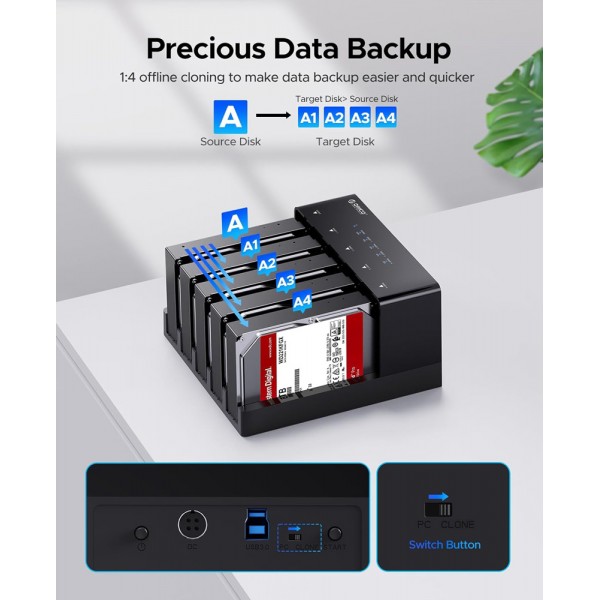 ORICO docking station για 2.5" ή 3.5" SATA HDD/SSD 6558US3-C, 5 θέσεων, 5Gbps, clone function, μαύρο