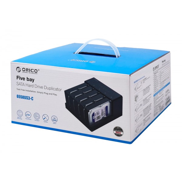 ORICO docking station για 2.5" ή 3.5" SATA HDD/SSD 6558US3-C, 5 θέσεων, 5Gbps, clone function, μαύρο