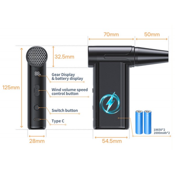 KINZIR 2 σε 1 σκουπάκι χειρός & air duster AD51, 180W, 4000mAh, μαύρο