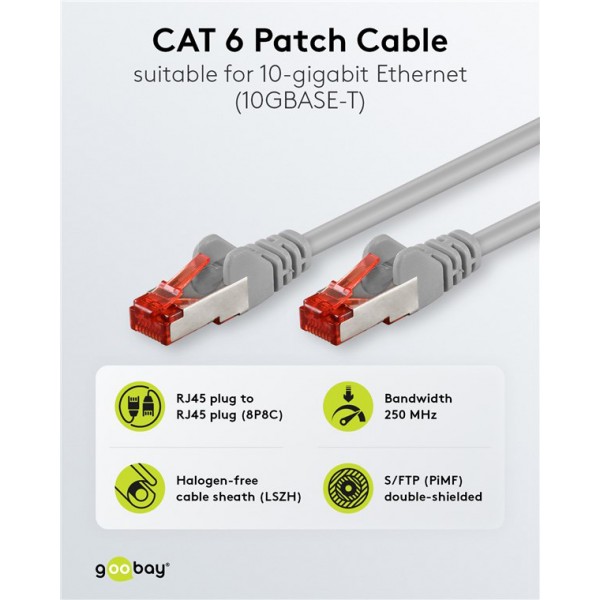 GOOBAY καλώδιο δικτύου 93212, CAT 6 S/FTP, copper, 250MHz, 0.25m, γκρι - Δίκτυο
