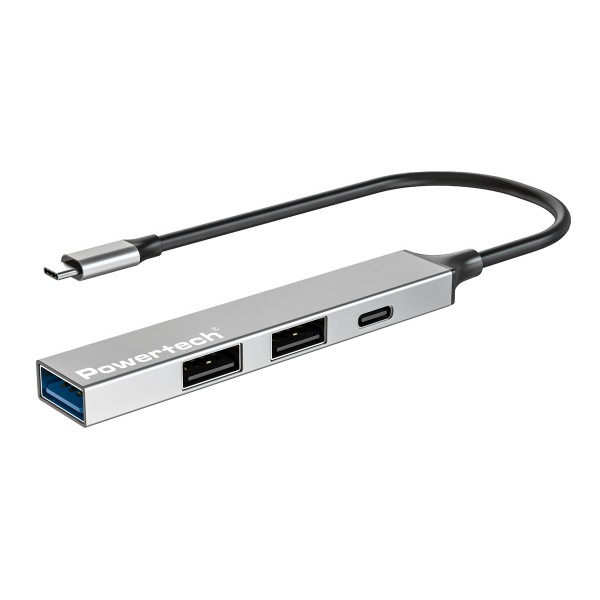 POWERTECH USB hub PT-1412, 4x θυρών, USB 3.2, 5Gbps, USB-C σύνδεση, γκρι - USB Hubs - Card Readers