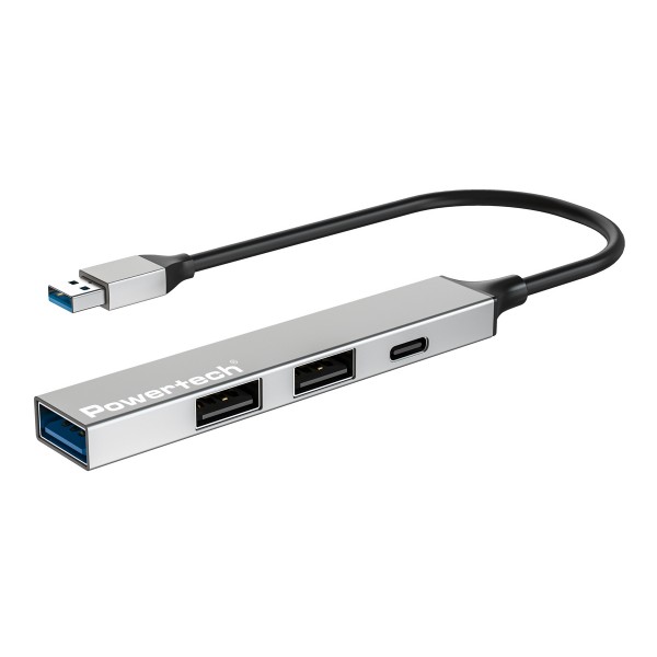 POWERTECH USB hub PT-1413, 4x θυρών, USB 3.2, 5Gbps, USB σύνδεση, γκρι - USB Hubs - Card Readers